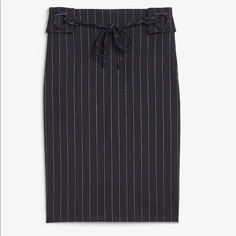 Express Pinstripe Tie Front Pencil Skirt